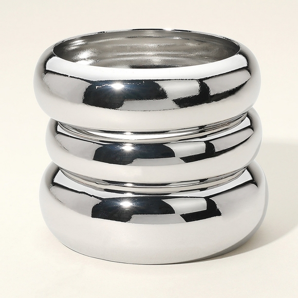 Silver 3 Piece Stack Metal Bangle Bracelets Set Layered - Picture 1 of 4